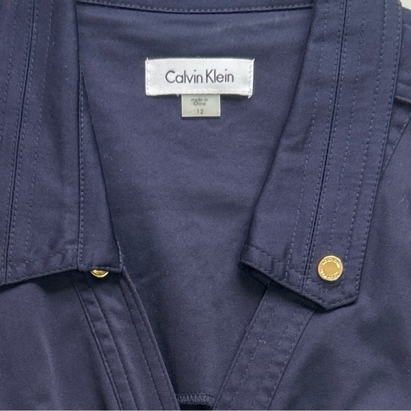 Calvin Klein Shirt Dress Women’s Sz 12 Navy Blue Sleeveless Midi V-Neck Belt - Picture 11 of 12